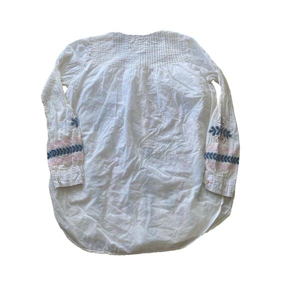 Johnny Was Floral Embroidered Beige Cotton Blouse Tunic 3J Workshop Medium Flaw - Picture 2 of 9